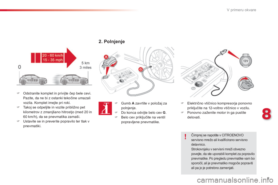 CITROEN C4 CACTUS 2018  Navodila Za Uporabo (in Slovenian) 9
8
V primeru okvare
   Električno vtičnico kompresorja ponovno priključite na 12-voltno vtičnico v vozilu.    Ponovno zaženite motor in ga pustite delovati.   
  Čimprej se napotite v CIT CITROEN C4 CACTUS 2018  Navodila Za Uporabo (in Slovenian) 9
8
V primeru okvare
   Električno vtičnico kompresorja ponovno priključite na 12-voltno vtičnico v vozilu.    Ponovno zaženite motor in ga pustite delovati.   
  Čimprej se napotite v CIT