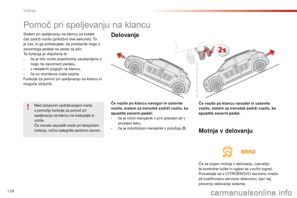 CITROEN C4 CACTUS 2016 Navodila Za Uporabo (in Slovenian) 128
C4-cactus_sl_Chap06_conduite_ed01-2015
Pomoč pri speljevanju na klancu
Sistem pri speljevanju na klancu za kratek
čas zadrži vozilo (približno dve sekundi). To
je čas, ki ga potrebujete, da CITROEN C4 CACTUS 2016 Navodila Za Uporabo (in Slovenian) 128
C4-cactus_sl_Chap06_conduite_ed01-2015
Pomoč pri speljevanju na klancu
Sistem pri speljevanju na klancu za kratek
čas zadrži vozilo (približno dve sekundi). To
je čas, ki ga potrebujete, da