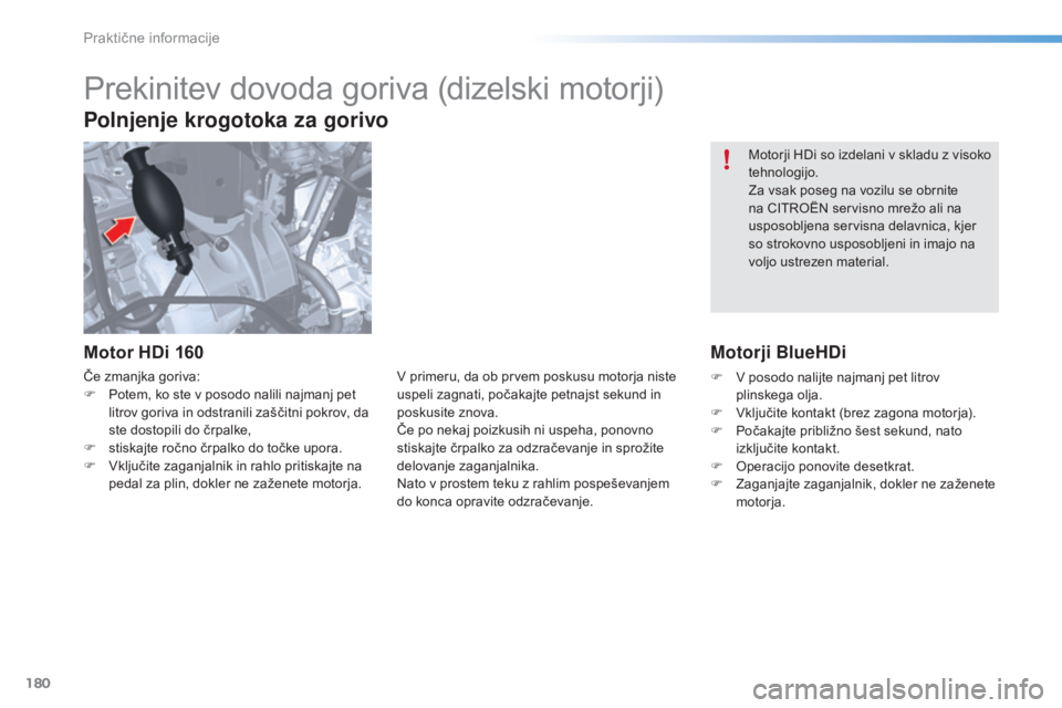 CITROEN C5 2016 Navodila Za Uporabo (in Slovenian) 180
C5_sl_Chap08_information_ed01-2015
Motorji HDi so izdelani v skladu z visoko
tehnologijo.
Za vsak poseg na vozilu se obrnite
na CITROËN servisno mrežo ali na
usposobljena servisna delavnica, CITROEN C5 2016 Navodila Za Uporabo (in Slovenian) 180
C5_sl_Chap08_information_ed01-2015
Motorji HDi so izdelani v skladu z visoko
tehnologijo.
Za vsak poseg na vozilu se obrnite
na CITROËN servisno mrežo ali na
usposobljena servisna delavnica,