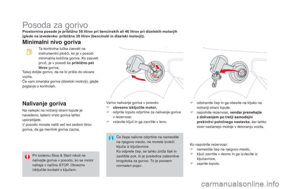 CITROEN DS3 2017 Navodila Za Uporabo (in Slovenian) DS3_sl_Chap08_info-pratiques_ed02-2015
Posoda za gorivoProstornina posode je približno 50 litrov pri bencinskih ali 46 litrov pri dizelskih motorjih
( glede na izvedenko: približno 30 litrov (ben CITROEN DS3 2017 Navodila Za Uporabo (in Slovenian) DS3_sl_Chap08_info-pratiques_ed02-2015
Posoda za gorivoProstornina posode je približno 50 litrov pri bencinskih ali 46 litrov pri dizelskih motorjih
( glede na izvedenko: približno 30 litrov (ben