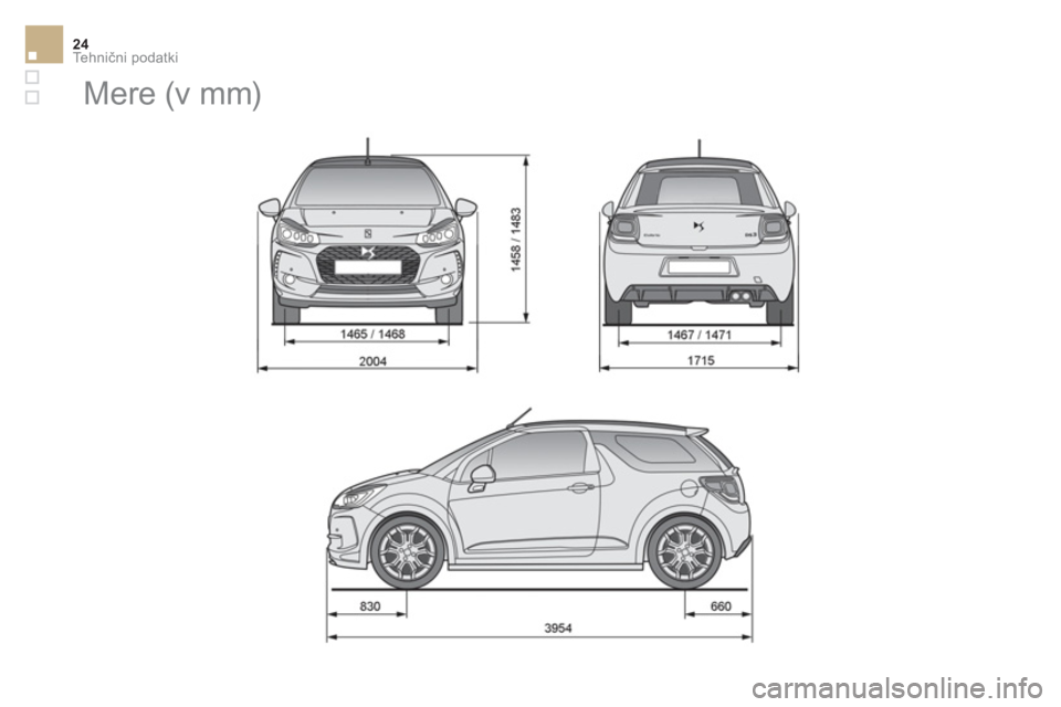 CITROEN DS3 CABRIO 2017 Navodila Za Uporabo (in Slovenian) Te h n ični podatki24
Mere (v mm) CITROEN DS3 CABRIO 2017 Navodila Za Uporabo (in Slovenian) Te h n ični podatki24
Mere (v mm)