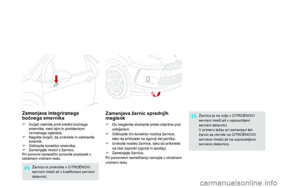 CITROEN DS3 CABRIO 2015 Navodila Za Uporabo (in Slovenian) DS3_sl_Chap10_info-pratiques_ed01-2014
Žarnica je na voljo v CITROËNOVI
servisni mreži ali v usposobljeni
servisni delavnici.
V primeru težav pri zamenjavi teh
žarnic se obrnite na CITROËNOVO CITROEN DS3 CABRIO 2015 Navodila Za Uporabo (in Slovenian) DS3_sl_Chap10_info-pratiques_ed01-2014
Žarnica je na voljo v CITROËNOVI
servisni mreži ali v usposobljeni
servisni delavnici.
V primeru težav pri zamenjavi teh
žarnic se obrnite na CITROËNOVO