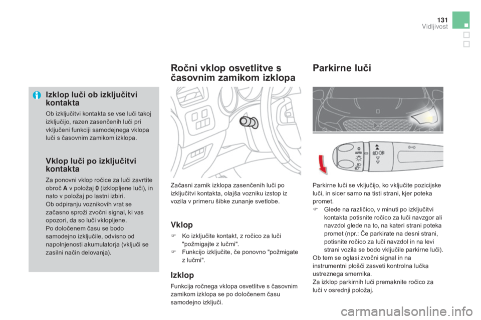 CITROEN DS4 2016 Navodila Za Uporabo (in Slovenian) 131
DS4_sl_Chap05_visibilite_ed03-2015
Izklop luči ob izključitvi
kontakta
Ob izključitvi kontakta se vse luči takoj
izključijo, razen zasenčenih luči pri
vključeni funkciji samodejnega vkl CITROEN DS4 2016 Navodila Za Uporabo (in Slovenian) 131
DS4_sl_Chap05_visibilite_ed03-2015
Izklop luči ob izključitvi
kontakta
Ob izključitvi kontakta se vse luči takoj
izključijo, razen zasenčenih luči pri
vključeni funkciji samodejnega vkl