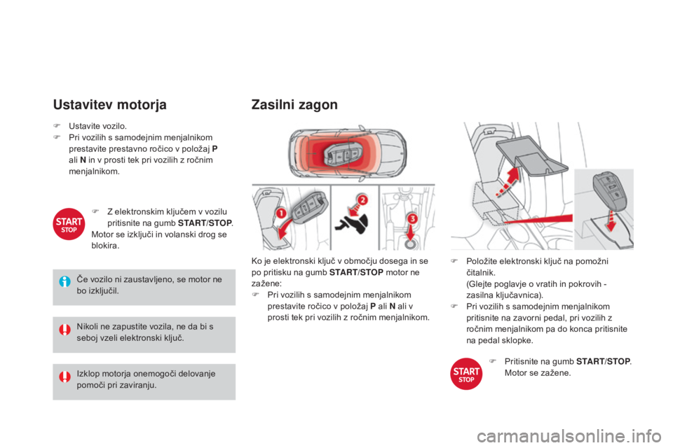 CITROEN DS4 2016 Navodila Za Uporabo (in Slovenian) DS4_sl_Chap08_conduite_ed03-2015
Ustavitev motorja
Če vozilo ni zaustavljeno, se motor ne
bo izključil.
Nikoli ne zapustite vozila, ne da bi s
seboj vzeli elektronski ključ.
Izklop motorja onemog CITROEN DS4 2016 Navodila Za Uporabo (in Slovenian) DS4_sl_Chap08_conduite_ed03-2015
Ustavitev motorja
Če vozilo ni zaustavljeno, se motor ne
bo izključil.
Nikoli ne zapustite vozila, ne da bi s
seboj vzeli elektronski ključ.
Izklop motorja onemog