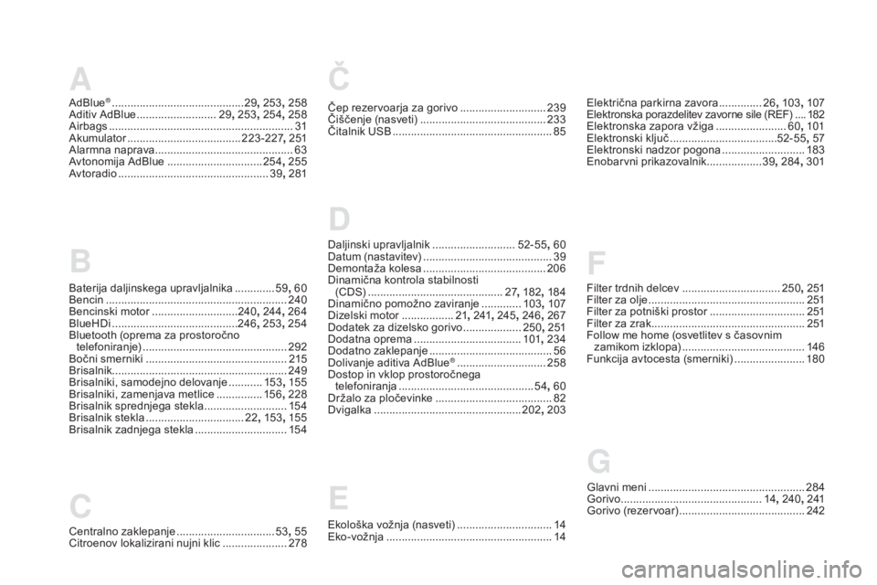 CITROEN DS5 2016  Navodila Za Uporabo (in Slovenian) A
B
C
AdBlue® ...........................................29,  253, 258
Aditiv AdBlue .......................... 29, 25
3, 254 , 258
Airbags
 .......................................................... CITROEN DS5 2016  Navodila Za Uporabo (in Slovenian) A
B
C
AdBlue® ...........................................29,  253, 258
Aditiv AdBlue .......................... 29, 25
3, 254 , 258
Airbags
 ..........................................................