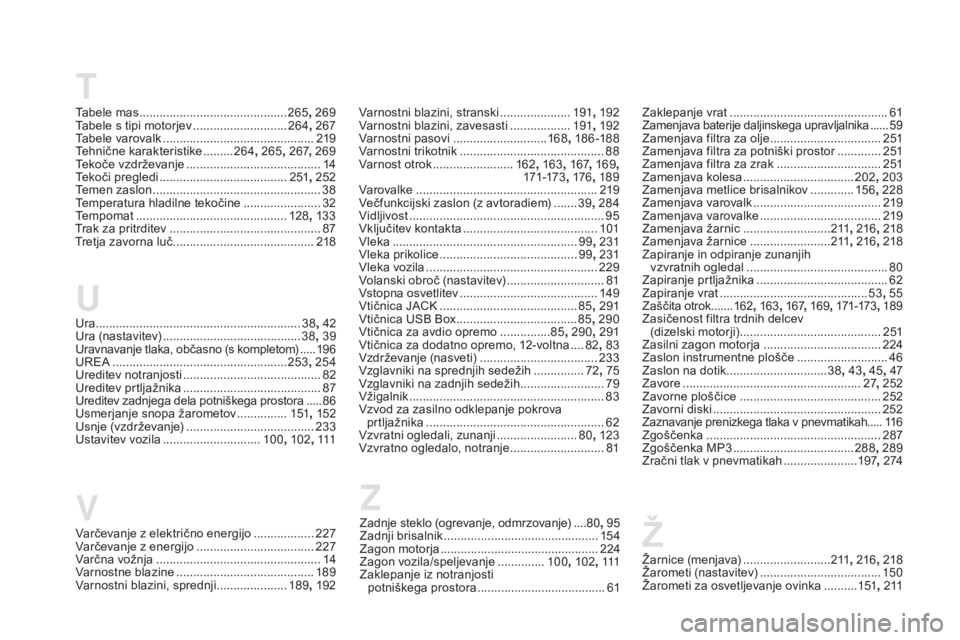 CITROEN DS5 2016  Navodila Za Uporabo (in Slovenian) T
U
VZ
ž
Ura .............................................................
38,  42
Ura (nastavitev) ......................................... 38, 39
U
ravnavanje tlaka, občasno (s kompletom)
 ..... 