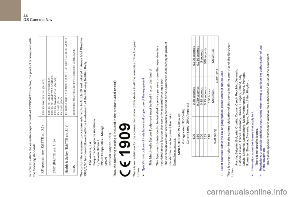 CITROEN DS5 2016 Navodila Za Uporabo (in Slovenian) 44 DS Connect Nav CITROEN DS5 2016 Navodila Za Uporabo (in Slovenian) 44 DS Connect Nav