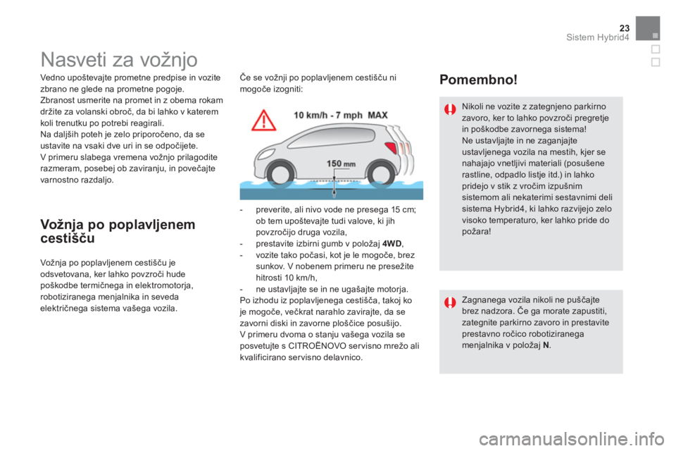CITROEN DS5 HYBRID 2016  Navodila Za Uporabo (in Slovenian) 23Sistem Hybrid4
   
 
 
 
 
 
 
 
 
 
 
 
 
 
Nasveti za vožnjo  
 
 
Vedno upoštevajte prometne predpise in vozite 
zbrano ne glede na prometne pogoje. 
  Zbranost usmerite na promet in z obema ro