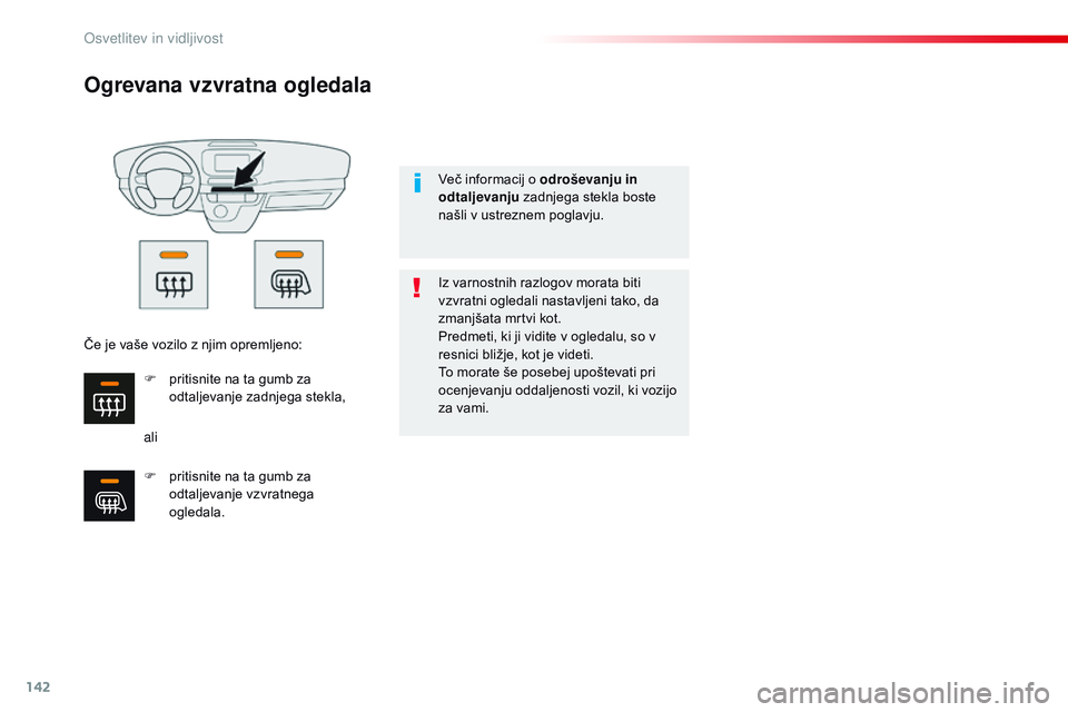 CITROEN JUMPER SPACETOURER 2017 Navodila Za Uporabo (in Slovenian) 142
Spacetourer-vP_sl_Chap04_eclairage-et-visibilite_ed01-2016
Ogrevana vzvratna ogledala
ali Iz varnostnih razlogov morata biti
vzvratni ogledali nastavljeni tako, da
zmanjšata mrtvi kot.
Predmeti CITROEN JUMPER SPACETOURER 2017 Navodila Za Uporabo (in Slovenian) 142
Spacetourer-vP_sl_Chap04_eclairage-et-visibilite_ed01-2016
Ogrevana vzvratna ogledala
ali Iz varnostnih razlogov morata biti
vzvratni ogledali nastavljeni tako, da
zmanjšata mrtvi kot.
Predmeti
