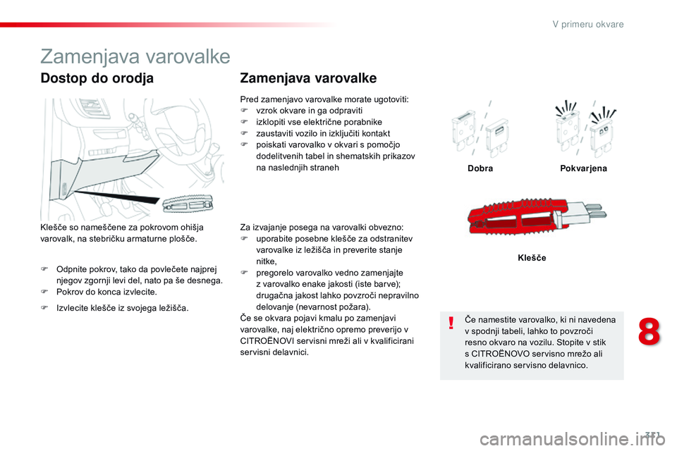 CITROEN JUMPER SPACETOURER 2017  Navodila Za Uporabo (in Slovenian) 311
Spacetourer-vP_sl_Chap08_En-cas-de-panne_ed01-2016
F Odpnite pokrov, tako da povlečete najprej 
njegov zgornji levi del, nato pa še desnega.
F
 
P
 okrov do konca izvlecite. Dobra
Pokvarjena
Kle