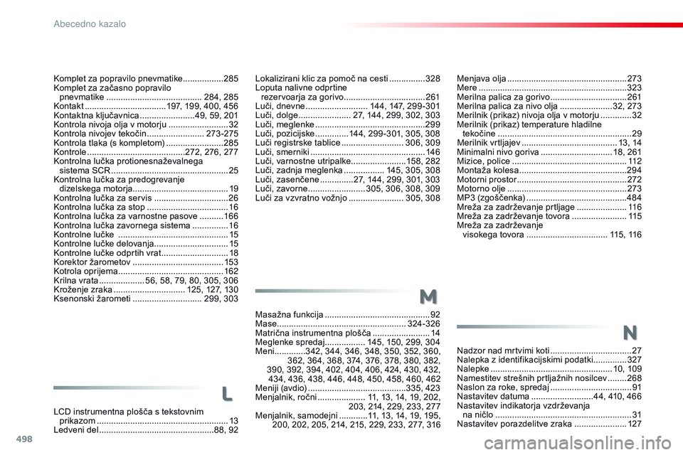 CITROEN JUMPER SPACETOURER 2017  Navodila Za Uporabo (in Slovenian) 498
Spacetourer-vP_sl_Chap11_index-alpha_ed01-2016
Menjava olja ..................................................2 73
Mere ............... ............................................... 323
Merilna 