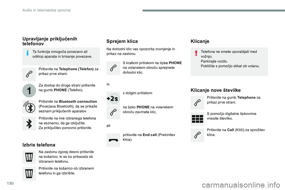 CITROEN JUMPER SPACETOURER 2017 Navodila Za Uporabo (in Slovenian) 130
1
Transversal-Citroen_sl_Chap02_RCC-2-2-0_ed01-2016
Sprejem klica
Na dohodni klic vas opozorita zvonjenje in
prikaz na zaslonu.S kratkim pritiskom na tipk o PHONE
na volanskem obroču sprejmete CITROEN JUMPER SPACETOURER 2017 Navodila Za Uporabo (in Slovenian) 130
1
Transversal-Citroen_sl_Chap02_RCC-2-2-0_ed01-2016
Sprejem klica
Na dohodni klic vas opozorita zvonjenje in
prikaz na zaslonu.S kratkim pritiskom na tipk o PHONE
na volanskem obroču sprejmete