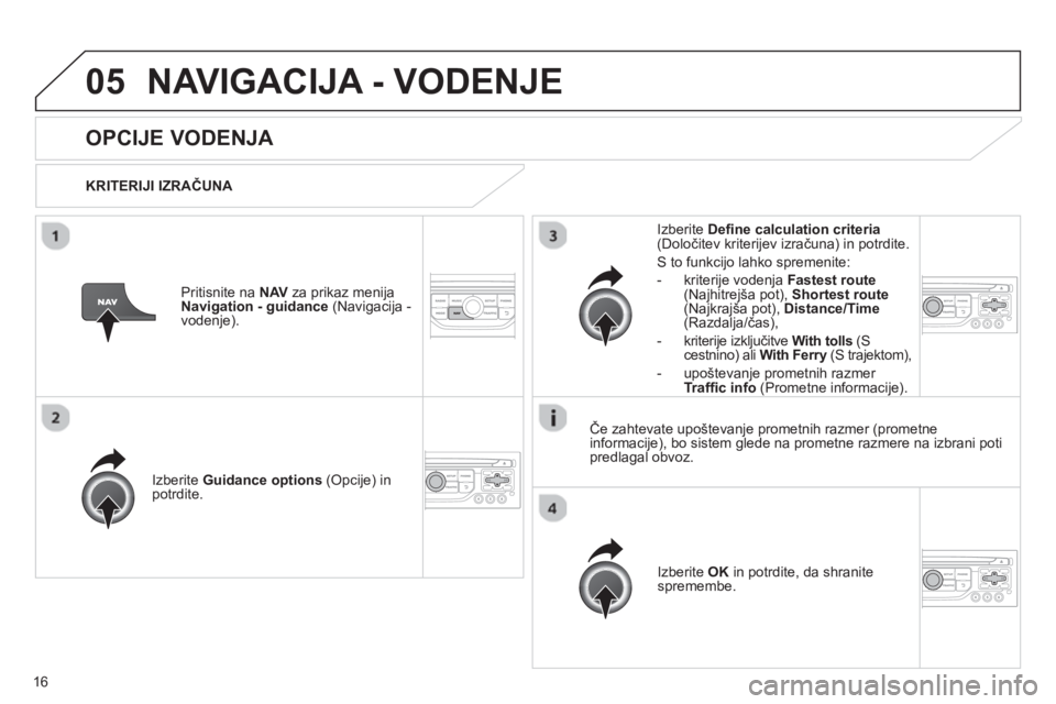 CITROEN JUMPER MULTISPACE 2013 Navodila Za Uporabo (in Slovenian) 16
05NAVIGACIJA - VODENJE
OPCIJE VODENJA
KRITERIJI IZRAČUNA
Iz
berite Guidance options
(Opcije) in
potrdite.
Iz
berite OK
in potrdite, da shranite
spremembe.
Iz
beri CITROEN JUMPER MULTISPACE 2013 Navodila Za Uporabo (in Slovenian) 16
05NAVIGACIJA - VODENJE
OPCIJE VODENJA
KRITERIJI IZRAČUNA
Iz
berite Guidance options
(Opcije) in
potrdite.
Iz
berite OK
in potrdite, da shranite
spremembe.
Iz
beri
