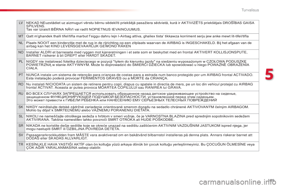 CITROEN C4 CACTUS 2018 Kasutusjuhend (in Estonian) 109
LVNEK AD NEuzstādiet uz aizmuguri vērstu bērnu sēdeklīti priekšējā pasažiera sēdvietā, kurā ir AKTIVIZĒTS priekšējais DROŠĪBAS GAISA S PiLV EnS .
Ta
s
va
r
iz
raisīt
BĒ
RN CITROEN C4 CACTUS 2018 Kasutusjuhend (in Estonian) 109
LVNEK AD NEuzstādiet uz aizmuguri vērstu bērnu sēdeklīti priekšējā pasažiera sēdvietā, kurā ir AKTIVIZĒTS priekšējais DROŠĪBAS GAISA S PiLV EnS .
Ta
s
va
r
iz
raisīt
BĒ
RN