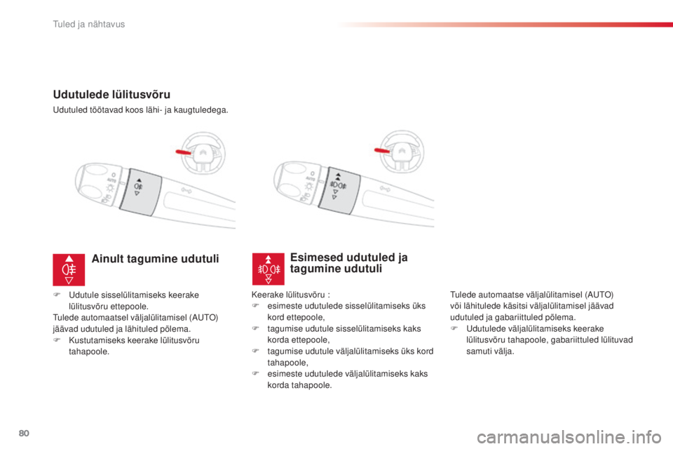 CITROEN C4 CACTUS 2018 Kasutusjuhend (in Estonian) 80
C4-cactus_et_Chap04_Eclairage-et-visibilite_ed01-2016
Udutulede lülitusvõru
Udutuled töötavad koos lähi- ja kaugtuledega.
Esimesed udutuled ja
tagumine udutuli
tulede automaatse väljalülita CITROEN C4 CACTUS 2018 Kasutusjuhend (in Estonian) 80
C4-cactus_et_Chap04_Eclairage-et-visibilite_ed01-2016
Udutulede lülitusvõru
Udutuled töötavad koos lähi- ja kaugtuledega.
Esimesed udutuled ja
tagumine udutuli
tulede automaatse väljalülita