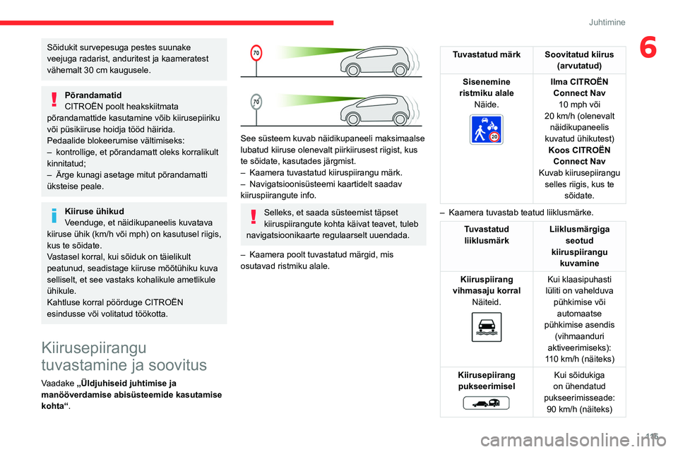 CITROEN C5 AIRCROSS 2022 Kasutusjuhend (in Estonian) 11 5
Juhtimine
6Sõidukit survepesuga pestes suunake
veejuga radarist, anduritest ja kaameratest
vähemalt 30 cm kaugusele.
Põrandamatid
CITROËN poolt heakskiitmata
põrandamattide kasutamine và CITROEN C5 AIRCROSS 2022 Kasutusjuhend (in Estonian) 11 5
Juhtimine
6Sõidukit survepesuga pestes suunake
veejuga radarist, anduritest ja kaameratest
vähemalt 30 cm kaugusele.
Põrandamatid
CITROËN poolt heakskiitmata
põrandamattide kasutamine vÃ
