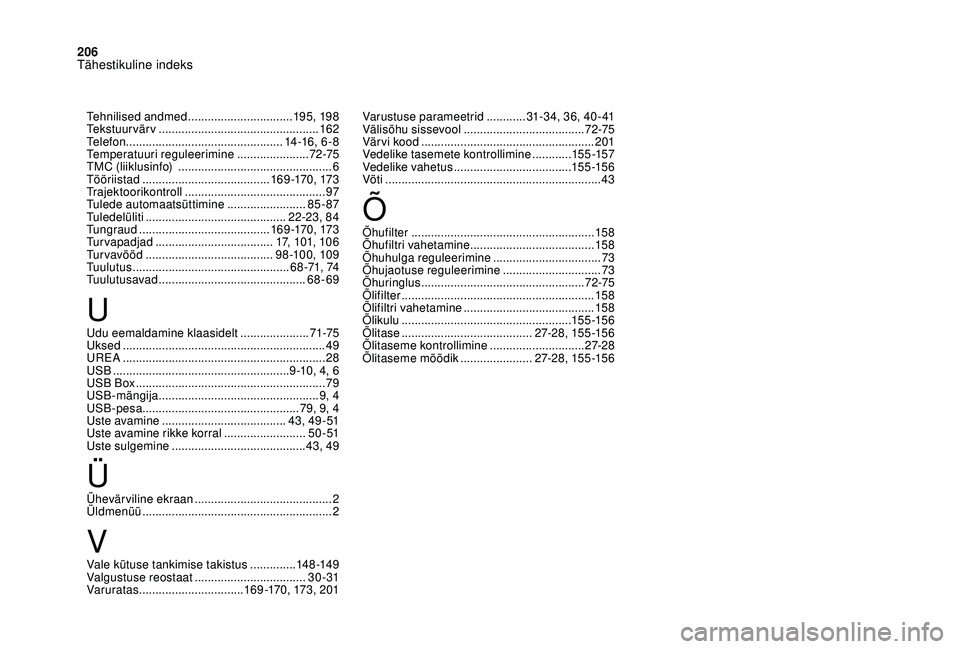 CITROEN DS3 2018  Kasutusjuhend (in Estonian) 206
Tehnilised andmed ................................19 5, 198
Tekstuurvärv  ................................................. 162
Telefon
 

................................................ 14 -16 