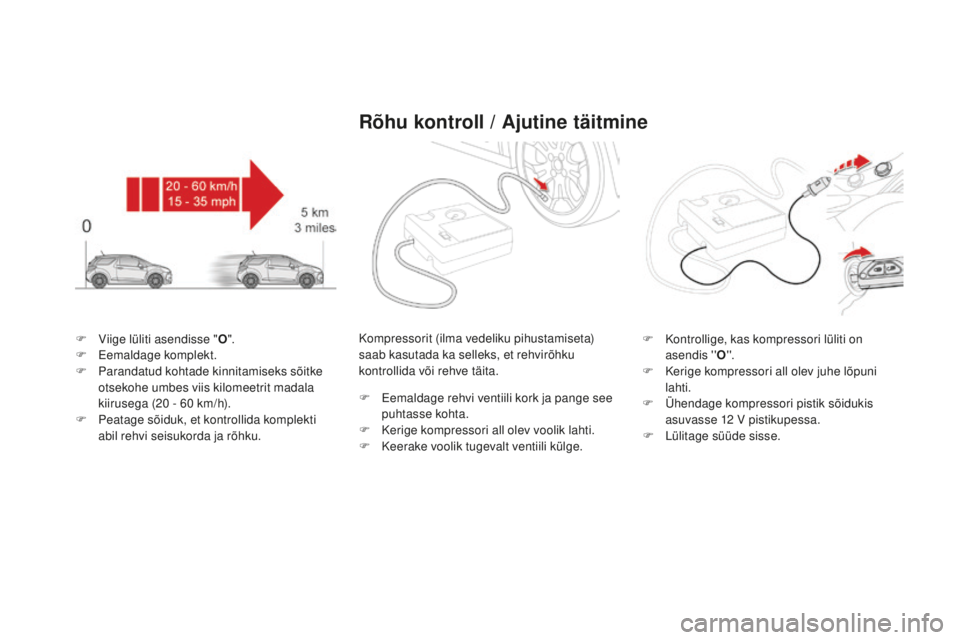 CITROEN DS3 CABRIO 2017 Kasutusjuhend (in Estonian) DS3_et_Chap08_info-pratiques_ed02-2015
F Viige lüliti asendisse "O".
F Ee maldage komplekt.
F
Par
andatud kohtade kinnitamiseks sõitke
otsekohe umbes viis kilomeetrit madala
kiirusega (2 CITROEN DS3 CABRIO 2017 Kasutusjuhend (in Estonian) DS3_et_Chap08_info-pratiques_ed02-2015
F Viige lüliti asendisse "O".
F Ee maldage komplekt.
F
Par
andatud kohtade kinnitamiseks sõitke
otsekohe umbes viis kilomeetrit madala
kiirusega (2