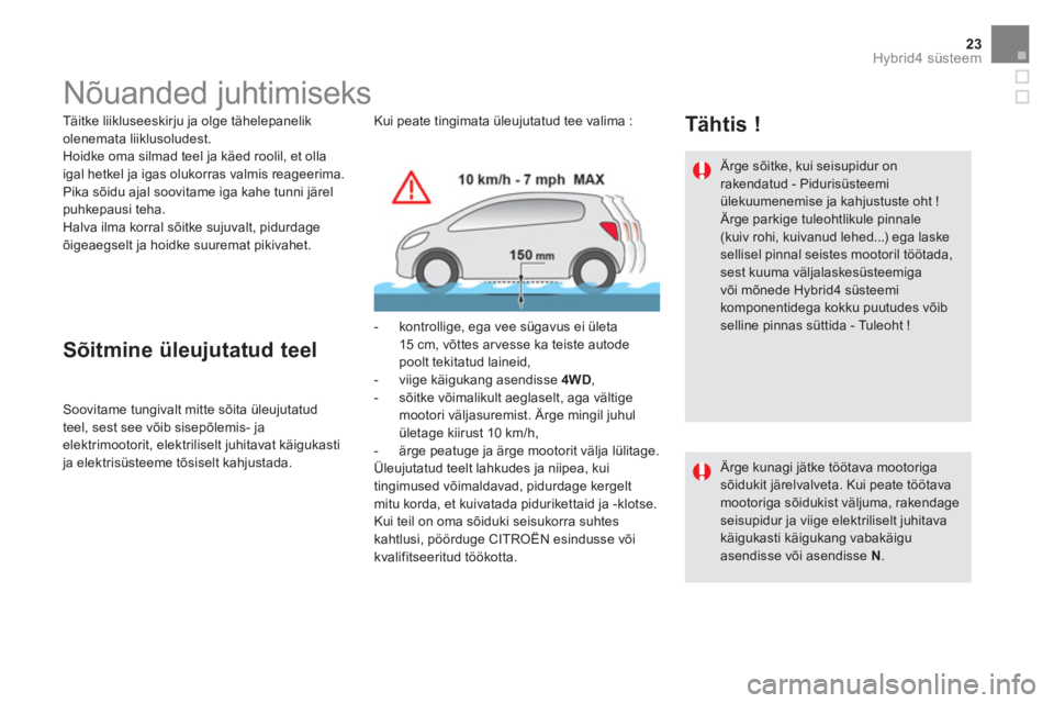 CITROEN DS5 HYBRID 2016  Kasutusjuhend (in Estonian) 23Hybrid4 süsteem
   
 
 
 
 
 
 
 
 
 
 
 
 
 
Nõuanded juhtimiseks  
 
 
Täitke liikluseeskirju ja olge tähelepanelik 
olenemata liiklusoludest. 
  Hoidke oma silmad teel ja käed roolil, et oll