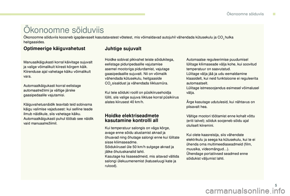 CITROEN JUMPER 2019 Kasutusjuhend (in Estonian) 5
Kui olete kaasreisija, siis vähendate
elektrikulu ja seega ka kütusekulu, kui te ei
ühenda oma multimeediaseadmeid (film,
muusika, videomängud…).
Ühendage portatiivsed seadmed enne
sõidu CITROEN JUMPER 2019 Kasutusjuhend (in Estonian) 5
Kui olete kaasreisija, siis vähendate
elektrikulu ja seega ka kütusekulu, kui te ei
ühenda oma multimeediaseadmeid (film,
muusika, videomängud…).
Ühendage portatiivsed seadmed enne
sõidu