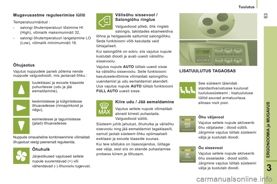 CITROEN JUMPER 2015 Kasutusjuhend (in Estonian) Tuulutus
63
3
ERGONOOMIA
ja MUGAVUS
JUMPER-PAPIER_ET_CHAP03_ERGO ET CONFORT_ED01-2014
Mugavusastme reguleerimise lüliti
Temperatuurinäidud :
- salongi õhutemperatuuri tõstmin CITROEN JUMPER 2015 Kasutusjuhend (in Estonian) Tuulutus
63
3
ERGONOOMIA
ja MUGAVUS
JUMPER-PAPIER_ET_CHAP03_ERGO ET CONFORT_ED01-2014
Mugavusastme reguleerimise lüliti
Temperatuurinäidud :
- salongi õhutemperatuuri tõstmin