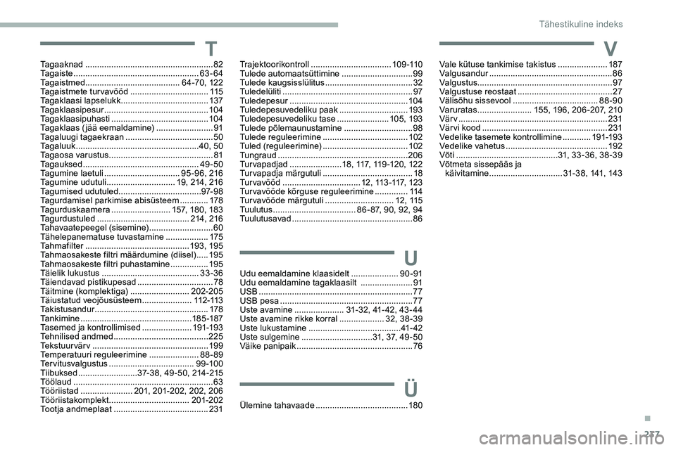 CITROEN JUMPER SPACETOURER 2020 Kasutusjuhend (in Estonian) 237
Tagaaknad ...................................................... 82
Ta g a i s t e ................ ..................................... 63-64
Tagaistmed
...................................... CITROEN JUMPER SPACETOURER 2020 Kasutusjuhend (in Estonian) 237
Tagaaknad ...................................................... 82
Ta g a i s t e ................ ..................................... 63-64
Tagaistmed
......................................