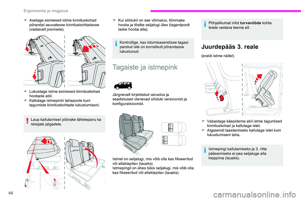 CITROEN JUMPER SPACETOURER 2020 Kasutusjuhend (in Estonian) 66
F Asetage esimesed istme kinnituskohad põrandal asuvatesse kinnituskohtadesse
(vastavalt joonisele).
F
L
ukustage istme esimesed kinnituskohad
hoobade abil.
F
K
allutage istmepinki tahapoo CITROEN JUMPER SPACETOURER 2020 Kasutusjuhend (in Estonian) 66
F Asetage esimesed istme kinnituskohad põrandal asuvatesse kinnituskohtadesse
(vastavalt joonisele).
F
L
ukustage istme esimesed kinnituskohad
hoobade abil.
F
K
allutage istmepinki tahapoo