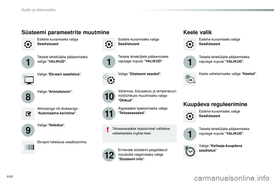 CITROEN JUMPER SPACETOURER 2017  Kasutusjuhend (in Estonian) 466
111
10
11
12
8
91
Spacetourer-VP_et_Chap10c_rCC-1_ed01-2016
Esilehe kuvamiseks valige 
Seadistused . Esilehe kuvamiseks valige 
Seadistused
.
Esilehe kuvamiseks valige 
Seadistused
.
tei

sele leh