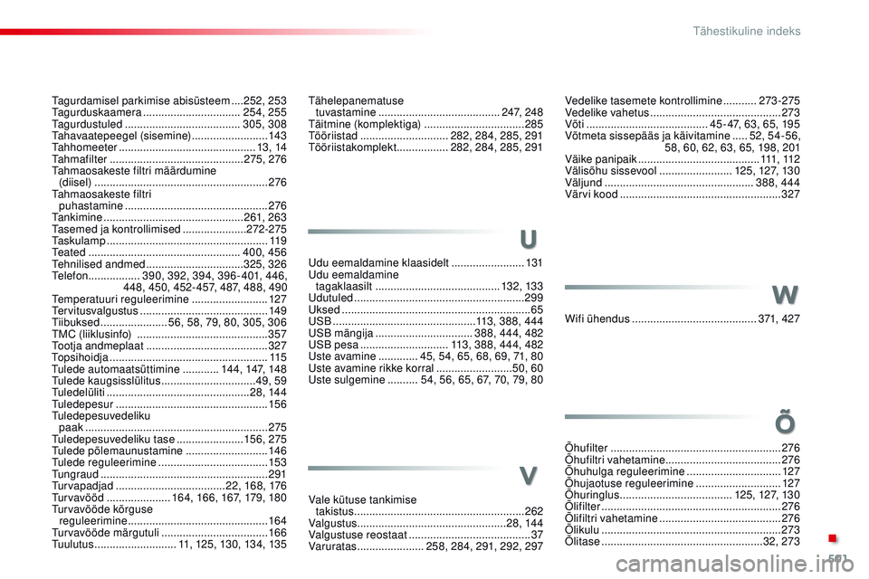 CITROEN JUMPER SPACETOURER 2017  Kasutusjuhend (in Estonian) 501
Spacetourer-VP_et_Chap11_index-alpha_ed01-2016
tähelepanematuse  tuvastamine  ........................................ 247, 248
tä

itmine (komplektiga)
 ................................. 28

5

