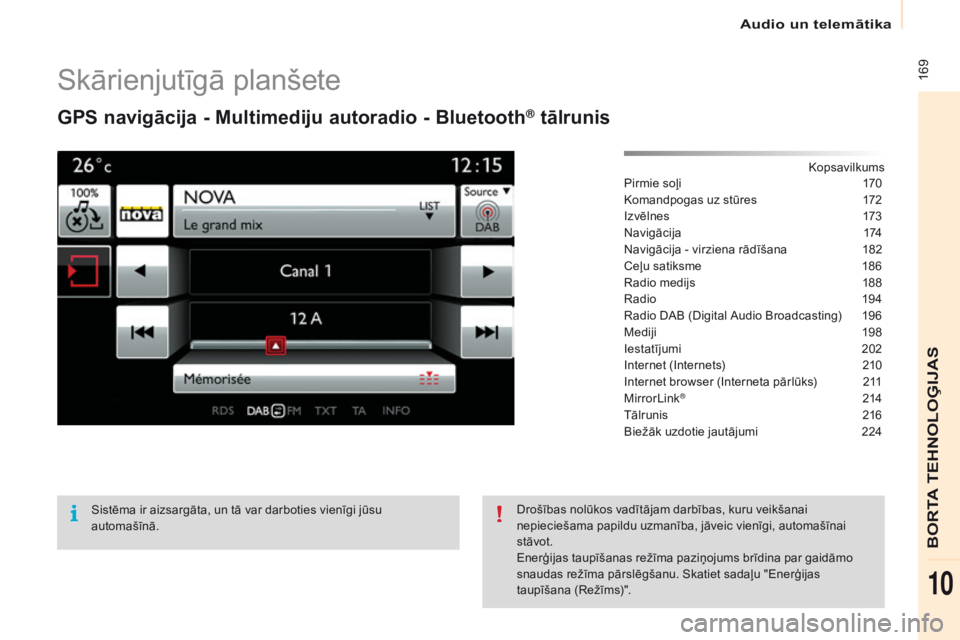 CITROEN BERLINGO ELECTRIC 2017 Lietošanas Instrukcija (in Latvian) 169
Berlingo-2-VU_lv_Chap10a_SMEGplus_ed01-2015
Skārienjutīgā planšete
GPS navigācija - Multimediju autoradio - Bluetooth® tālrunis
Kopsavilkums
Pirmie soļi
1 70
Komandpogas uz stūres
1
CITROEN BERLINGO ELECTRIC 2017 Lietošanas Instrukcija (in Latvian) 169
Berlingo-2-VU_lv_Chap10a_SMEGplus_ed01-2015
Skārienjutīgā planšete
GPS navigācija - Multimediju autoradio - Bluetooth® tālrunis
Kopsavilkums
Pirmie soļi
1 70
Komandpogas uz stūres
1