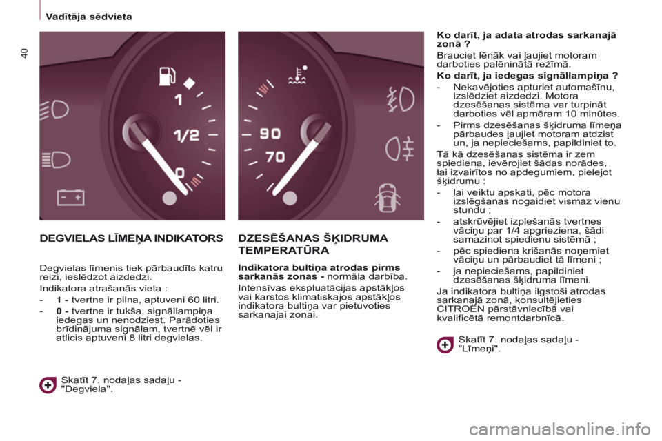 CITROEN BERLINGO ELECTRIC 2017 Lietošanas Instrukcija (in Latvian) 40
BERLINGO-2-VU_LV_CHAP03_PRET-A-PARTIR_ED01-2015BERLINGO-2-VU_LV_CHAP03_PRET-A-PARTIR_ED01-2015
DEGVIELAS LĪMEņA INDIKATORSD ZES ē ŠANAS Š ķ IDRUMA
TEMPERA
TŪRA
Indikatora bultiņa atroda CITROEN BERLINGO ELECTRIC 2017 Lietošanas Instrukcija (in Latvian) 40
BERLINGO-2-VU_LV_CHAP03_PRET-A-PARTIR_ED01-2015BERLINGO-2-VU_LV_CHAP03_PRET-A-PARTIR_ED01-2015
DEGVIELAS LĪMEņA INDIKATORSD ZES ē ŠANAS Š ķ IDRUMA
TEMPERA
TŪRA
Indikatora bultiņa atroda