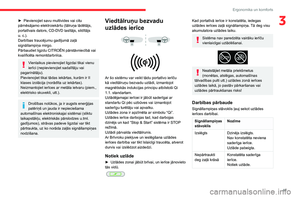 CITROEN BERLINGO VAN 2021  Lietošanas Instrukcija (in Latvian) 49
Ergonomika un komforts
3► Pievienojiet savu multivides vai citu 
pārnēsājamo elektroiekārtu (tālruņa lādētājs, 
portatīvais dators, CD-DVD lasītājs, sildītājs 
u.
  c.).
Darbības t CITROEN BERLINGO VAN 2021  Lietošanas Instrukcija (in Latvian) 49
Ergonomika un komforts
3► Pievienojiet savu multivides vai citu 
pārnēsājamo elektroiekārtu (tālruņa lādētājs, 
portatīvais dators, CD-DVD lasītājs, sildītājs 
u.
  c.).
Darbības t