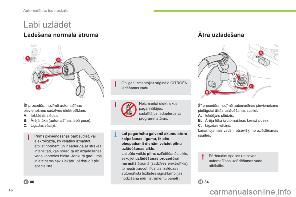 CITROEN C-ZERO 2012  Lietošanas Instrukcija (in Latvian) i!
!
!
!
Automašīnas īss apskats
16
  Labi uzlādēt 
 
Šī procedūra nozīmē automašīnas pievienošanu 
pielāgotai ātrās uzlādēšanas spailei. 
   
 
A. 
 Iekšējais slēdzis. 
   
B. 
