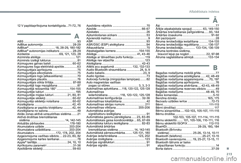 CITROEN C3 AIRCROSS 2019 Lietošanas Instrukcija (in Latvian) 213
12 V papildaprīkojuma kontaktligzda ...71 -72, 76
AABS ................................................................. 93
AdBlue autonomija .................................... 2
8-29
AdBlue
® CITROEN C3 AIRCROSS 2019 Lietošanas Instrukcija (in Latvian) 213
12 V papildaprīkojuma kontaktligzda ...71 -72, 76
AABS ................................................................. 93
AdBlue autonomija .................................... 2
8-29
AdBlue
®