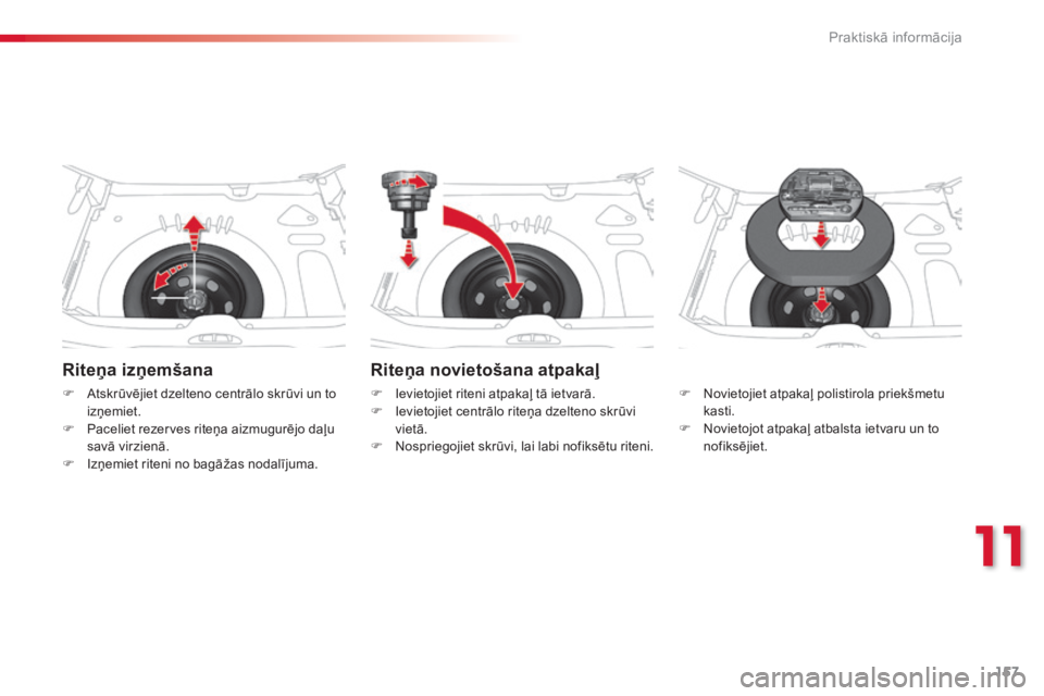 CITROEN C3 PICASSO 2015 Lietošanas Instrukcija (in Latvian) 157
C3Picasso_lv_Chap11_informations-pratiques_ed01-2014
Riteņa izņemšana
F Atskrūvējiet dzelteno centrālo skrūvi un to izņemiet.
F
P
aceliet rezerves riteņa aizmugurējo daļu
savā virz CITROEN C3 PICASSO 2015 Lietošanas Instrukcija (in Latvian) 157
C3Picasso_lv_Chap11_informations-pratiques_ed01-2014
Riteņa izņemšana
F Atskrūvējiet dzelteno centrālo skrūvi un to izņemiet.
F
P
aceliet rezerves riteņa aizmugurējo daļu
savā virz
