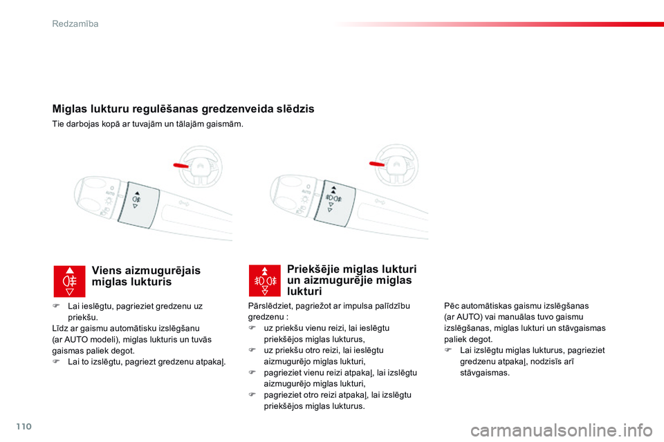 CITROEN C4 CACTUS 2015 Lietošanas Instrukcija (in Latvian) 110
C4-cactus_lv_Chap06_visibilite_ed02-2014
Miglas lukturu regulēšanas gredzenveida slēdzis
Tie darbojas kopā ar tuvajām un tālajām gaismām.
Priekšējie miglas lukturi
un aizmugurējie migl CITROEN C4 CACTUS 2015 Lietošanas Instrukcija (in Latvian) 110
C4-cactus_lv_Chap06_visibilite_ed02-2014
Miglas lukturu regulēšanas gredzenveida slēdzis
Tie darbojas kopā ar tuvajām un tālajām gaismām.
Priekšējie miglas lukturi
un aizmugurējie migl