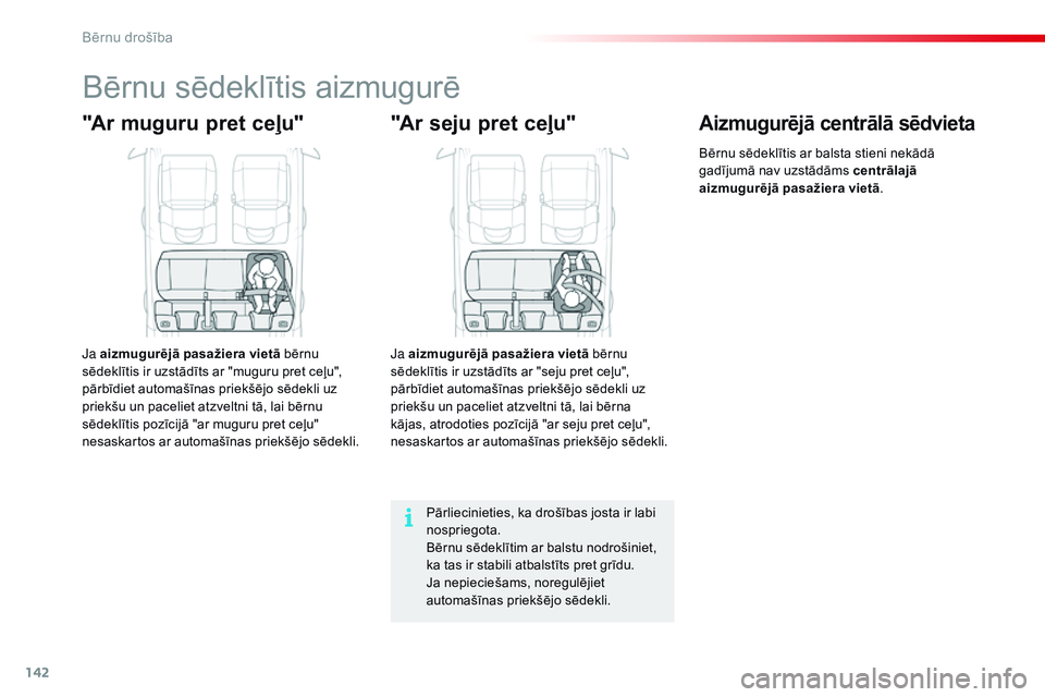 CITROEN C4 CACTUS 2015 Lietošanas Instrukcija (in Latvian) 142
C4-cactus_lv_Chap08_securite-enfants_ed02-2014
Bērnu sēdeklītis aizmugurē
"Ar muguru pret ceļu"
ja aizmugurējā pasažiera vietā bērnu
sēdeklītis ir uzstādīts ar "muguru p CITROEN C4 CACTUS 2015 Lietošanas Instrukcija (in Latvian) 142
C4-cactus_lv_Chap08_securite-enfants_ed02-2014
Bērnu sēdeklītis aizmugurē
"Ar muguru pret ceļu"
ja aizmugurējā pasažiera vietā bērnu
sēdeklītis ir uzstādīts ar "muguru p