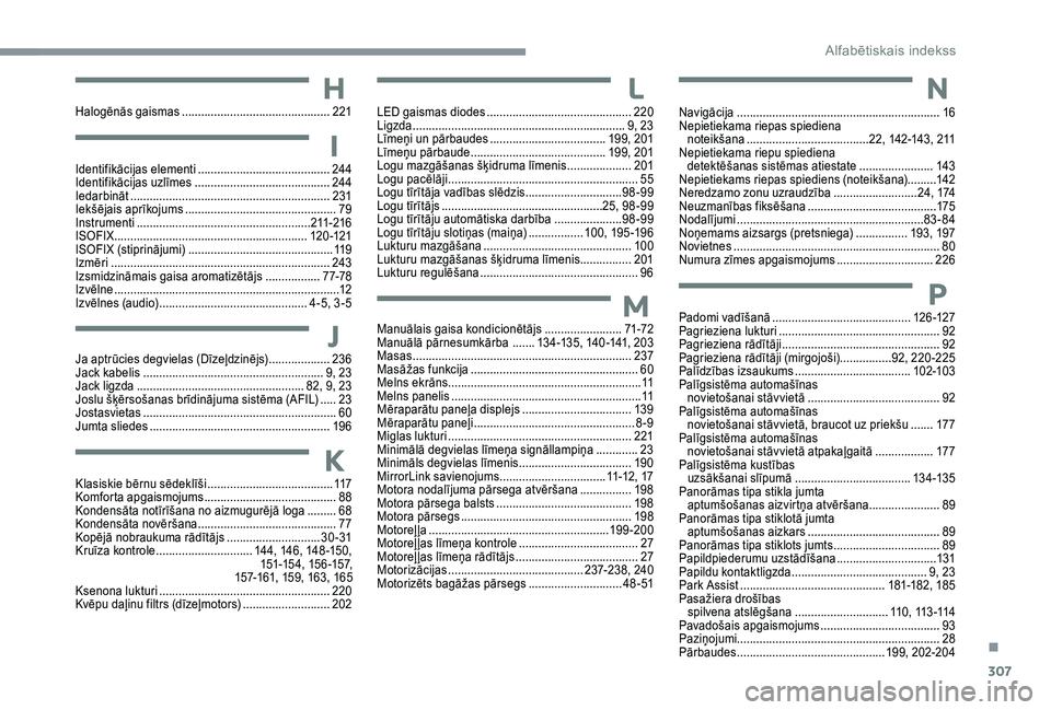 CITROEN C4 SPACETOURER 2021  Lietošanas Instrukcija (in Latvian) 307
Manuālais gaisa kondicionētājs ........................71 -72
Manuālā pārnesumkārba   ....... 1 34-135, 140 -141, 203
Masas
 ................................................................