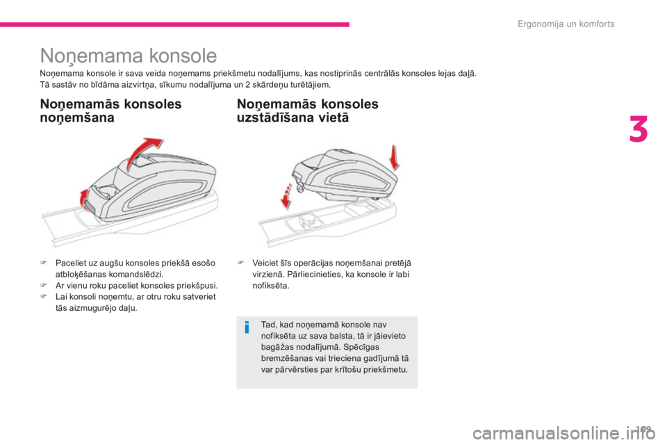 CITROEN C4 SPACETOURER 2018 Lietošanas Instrukcija (in Latvian) 109
C4-Picasso-II_lv_Chap03_ergonomie-confort_ed02-2016
Noņemama konsole
Noņemama konsole ir sava veida noņemams priekšmetu nodalījums, kas nostiprinās centrālās konsoles lejas daļā.
Tā sas CITROEN C4 SPACETOURER 2018 Lietošanas Instrukcija (in Latvian) 109
C4-Picasso-II_lv_Chap03_ergonomie-confort_ed02-2016
Noņemama konsole
Noņemama konsole ir sava veida noņemams priekšmetu nodalījums, kas nostiprinās centrālās konsoles lejas daļā.
Tā sas