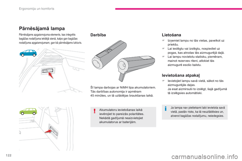 CITROEN C4 SPACETOURER 2018 Lietošanas Instrukcija (in Latvian) 122
C4-Picasso-II_lv_Chap03_ergonomie-confort_ed02-2016
Pārnēsājamā lampa
Pārnēsājams apgaismojuma elements, kas integrēts
bagāžas nodalījuma iekšējā sienā, kalpo gan bagāžas
nodal CITROEN C4 SPACETOURER 2018 Lietošanas Instrukcija (in Latvian) 122
C4-Picasso-II_lv_Chap03_ergonomie-confort_ed02-2016
Pārnēsājamā lampa
Pārnēsājams apgaismojuma elements, kas integrēts
bagāžas nodalījuma iekšējā sienā, kalpo gan bagāžas
nodal
