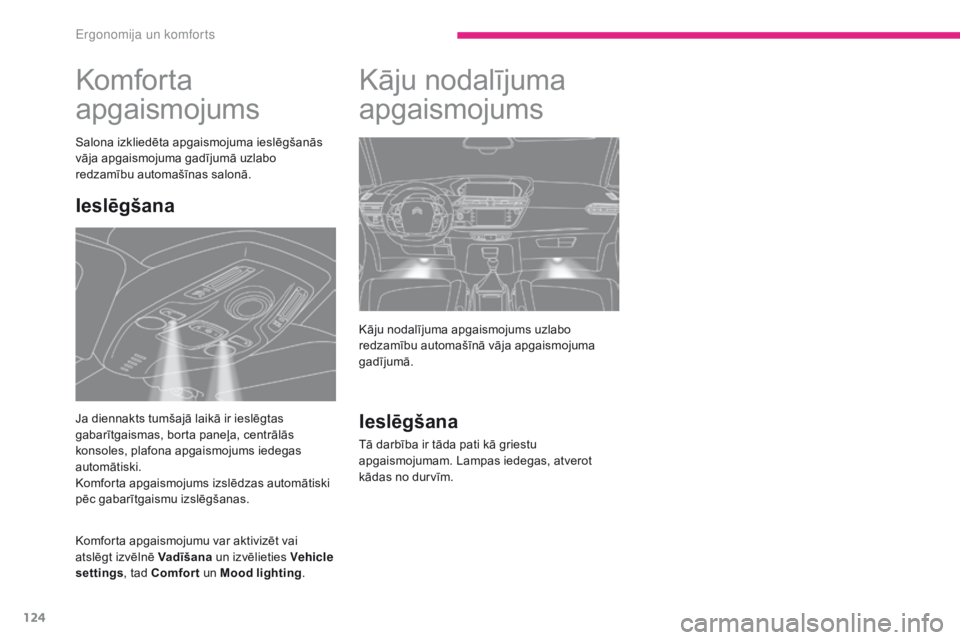 CITROEN C4 SPACETOURER 2018 Lietošanas Instrukcija (in Latvian) 124
C4-Picasso-II_lv_Chap03_ergonomie-confort_ed02-2016
Komfor ta
apgaismojums
Salona izkliedēta apgaismojuma ieslēgšanās
vāja apgaismojuma gadījumā uzlabo
redzamību automašīnas salonā.
CITROEN C4 SPACETOURER 2018 Lietošanas Instrukcija (in Latvian) 124
C4-Picasso-II_lv_Chap03_ergonomie-confort_ed02-2016
Komfor ta
apgaismojums
Salona izkliedēta apgaismojuma ieslēgšanās
vāja apgaismojuma gadījumā uzlabo
redzamību automašīnas salonā.