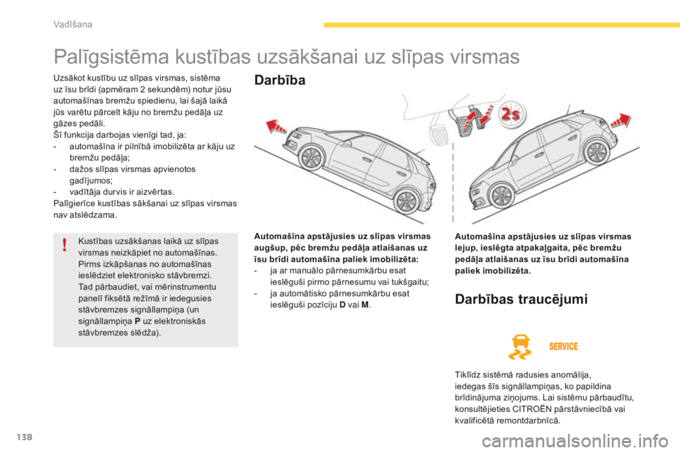 CITROEN C4 SPACETOURER 2016 Lietošanas Instrukcija (in Latvian) 138
C4-Picasso-II_lv_Chap04_conduite_ed01-2016
Palīgsistēma kustības uzsākšanai uz slīpas virsmas
Uzsākot kustību uz slīpas virsmas, sistēma
uz īsu brīdi (apmēram 2 sekundēm) notur jūs CITROEN C4 SPACETOURER 2016 Lietošanas Instrukcija (in Latvian) 138
C4-Picasso-II_lv_Chap04_conduite_ed01-2016
Palīgsistēma kustības uzsākšanai uz slīpas virsmas
Uzsākot kustību uz slīpas virsmas, sistēma
uz īsu brīdi (apmēram 2 sekundēm) notur jūs