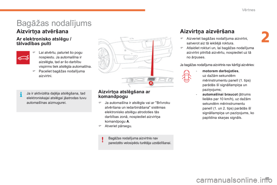 CITROEN C4 SPACETOURER 2016 Lietošanas Instrukcija (in Latvian) 63
C4-Picasso-II_lv_Chap02_ouvertures_ed01-2016
Bagāžas nodalījums
Aizvirtņa atvēršana
Ar elektronisko atslēgu /
tālvadības pultiAizvirtņa atslēgšana ar
komandpogu
F Ja automašīna ir a CITROEN C4 SPACETOURER 2016 Lietošanas Instrukcija (in Latvian) 63
C4-Picasso-II_lv_Chap02_ouvertures_ed01-2016
Bagāžas nodalījums
Aizvirtņa atvēršana
Ar elektronisko atslēgu /
tālvadības pultiAizvirtņa atslēgšana ar
komandpogu
F Ja automašīna ir a