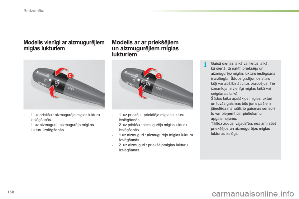 CITROEN C5 2016  Lietošanas Instrukcija (in Latvian) 138
C5_lv_Chap05_visibilite_ed01-2015
- 1. uz priekšu  : aizmugurējo miglas lukturu 
ieslēgšanās.
-
 
1
 .   uz aizmuguri   : aizmugurējo migl as 
lukturu izslēgšanās. -
 1 . uz priekšu   : 