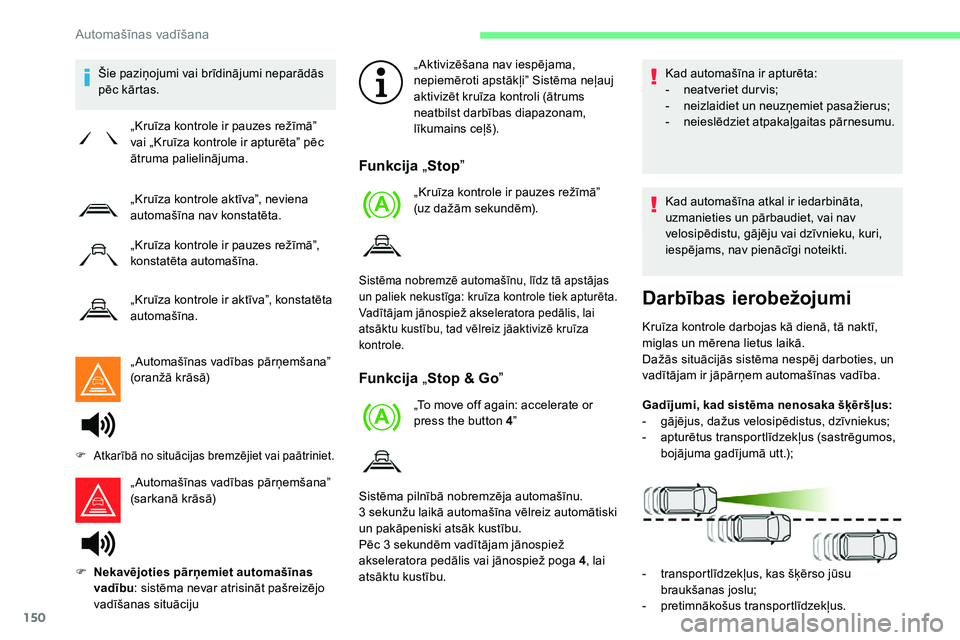 CITROEN C5 AIRCROSS 2020 Lietošanas Instrukcija (in Latvian) 150
Šie paziņojumi vai brīdinājumi neparādās
pēc kārtas.„ Automašīnas vadības pārņemšana”
(oranžā krāsā)
„ Automašīnas vadības pārņemšana”
(sarkanā krāsā) „ Akt CITROEN C5 AIRCROSS 2020 Lietošanas Instrukcija (in Latvian) 150
Šie paziņojumi vai brīdinājumi neparādās
pēc kārtas.„ Automašīnas vadības pārņemšana”
(oranžā krāsā)
„ Automašīnas vadības pārņemšana”
(sarkanā krāsā) „ Akt