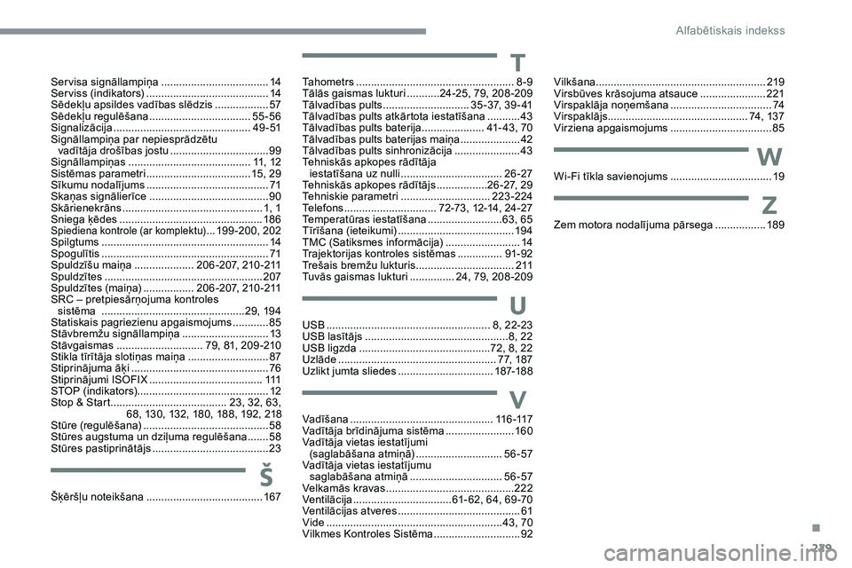 CITROEN C5 AIRCROSS 2020 Lietošanas Instrukcija (in Latvian) 229
Servisa signāllampiņa ....................................14
S er viss (indikators) ......................................... 14
S
ēdekļu apsildes vadības slēdzis
..................57
S
CITROEN C5 AIRCROSS 2020 Lietošanas Instrukcija (in Latvian) 229
Servisa signāllampiņa ....................................14
S er viss (indikators) ......................................... 14
S
ēdekļu apsildes vadības slēdzis
..................57
S