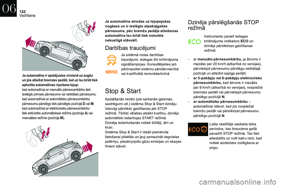 CITROEN DS3 2018  Lietošanas Instrukcija (in Latvian) 132
Darbības traucējumi
Ja sistēmā rodas darbības 
traucējumi, iedegas šīs brīdinājuma 
signāllampiņas. Konsultējieties jeb 
pārbnaudiet sistēmu pārstāvniecībā 
vai kvalificētā re