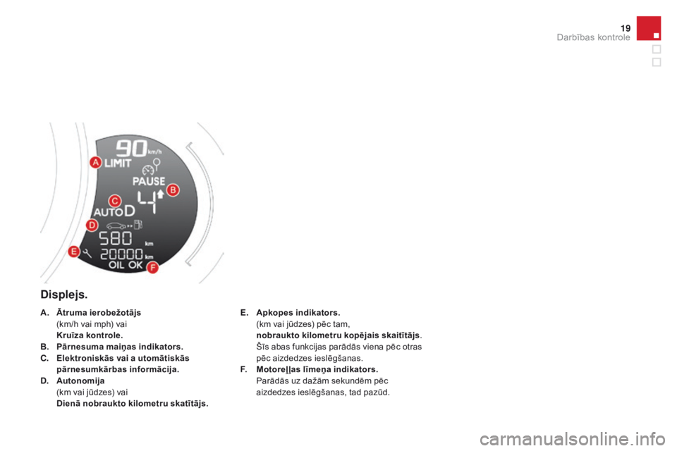 CITROEN DS3 2017 Lietošanas Instrukcija (in Latvian) 19
DS3_lv_Chap01_controle-de-marche_ed02-2015
Displejs.
E. Apkopes indikators. (k
m vai jūdzes) pēc tam,
no
braukto kilometru kopējais skaitītājs .
Šī
s abas funkcijas parādās viena pē CITROEN DS3 2017 Lietošanas Instrukcija (in Latvian) 19
DS3_lv_Chap01_controle-de-marche_ed02-2015
Displejs.
E. Apkopes indikators. (k
m vai jūdzes) pēc tam,
no
braukto kilometru kopējais skaitītājs .
Šī
s abas funkcijas parādās viena pē