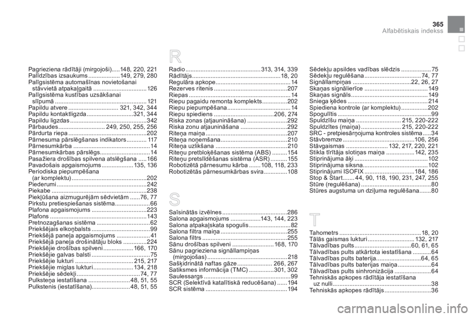 CITROEN DS3 2015 Lietošanas Instrukcija (in Latvian) 365
DS3_lv_Chap14_index-recherche_ed01-2014
Saīsinātās izvēlnes .......................................28 6
Salona apgaismojums ..................1 43, 144, 223
Salona atpakaļskata spogulis
.... CITROEN DS3 2015 Lietošanas Instrukcija (in Latvian) 365
DS3_lv_Chap14_index-recherche_ed01-2014
Saīsinātās izvēlnes .......................................28 6
Salona apgaismojums ..................1 43, 144, 223
Salona atpakaļskata spogulis
....
