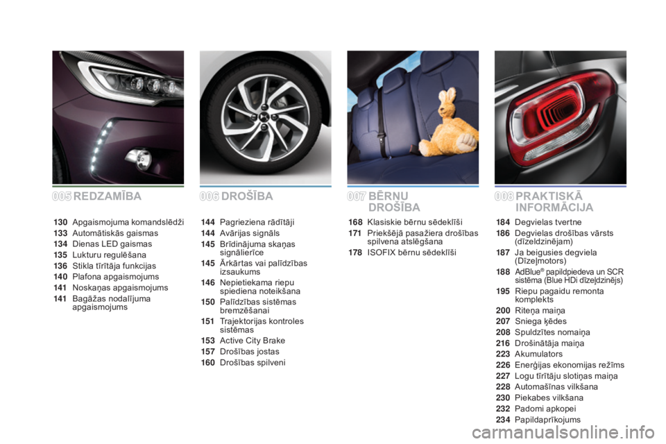 CITROEN DS3 CABRIO 2016 Lietošanas Instrukcija (in Latvian) DS3_lv_Chap00a_sommaire_ed01-2015
dRoŠīBA PR AKTISK Ā
INF
oR MĀCIJA
BĒRNU dR
oŠīB A
168 Klasiskie bērnu sēdeklīši
171 P
riekšējā pasažiera drošības
spilvena atslēgšana
178
I
SO CITROEN DS3 CABRIO 2016 Lietošanas Instrukcija (in Latvian) DS3_lv_Chap00a_sommaire_ed01-2015
dRoŠīBA PR AKTISK Ā
INF
oR MĀCIJA
BĒRNU dR
oŠīB A
168 Klasiskie bērnu sēdeklīši
171 P
riekšējā pasažiera drošības
spilvena atslēgšana
178
I
SO
